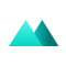 Teal mountain icon over gray rendered background.