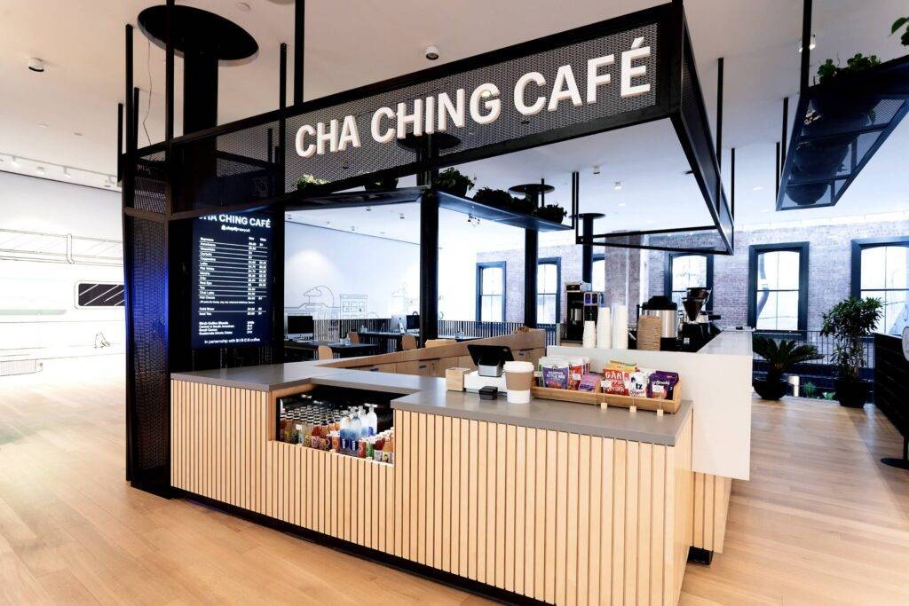 Sandy Alexander 3D lettering and store-front display for Cha Ching Café.