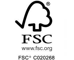 FSC logo featuring a stylized tree with a check mark, the letters FSC, website www.fsc.org, and certification code FSC® C020268 below.