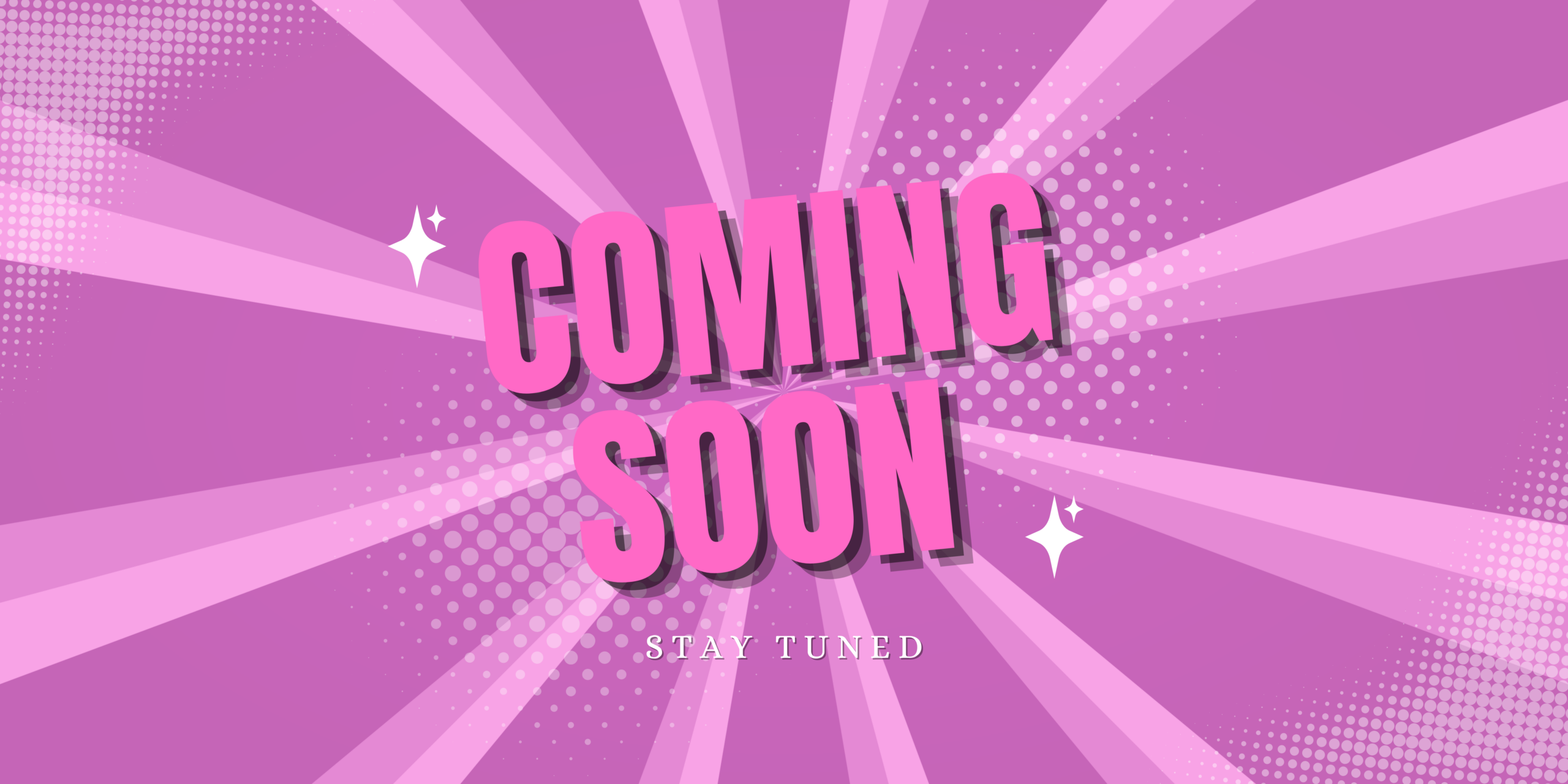Pink graphic with comic book-style rays and dots, featuring bold text in the center that reads “COMING SOON.” Below in smaller letters, it says “STAY TUNED with Dinetec360.” White sparkles accent the image.